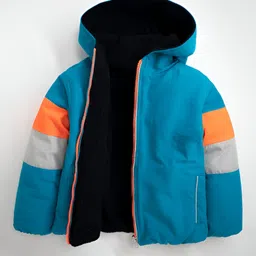 Cherry Crumble By Nitt Hyman Woven Full Sleeves Colour Blocked Light Winter Hooded Reversible Jacket - Multicolor image 5