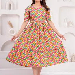 Moda Rapido Printed Puff Sleeve Maternity Fit & Flare Maxi Dress-picture-15