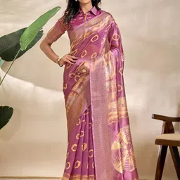 Mitera Geometric Printed Zari Banarasi Saree image 4