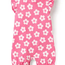 Babyhug Interlock Knit Frill Sleeves Romper With Floral & Tropical Print Pack of 2 - Pink & Yellow image 5