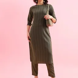 Shaily Women Striped Regular Sequinned Kurta with Trousers-image-1