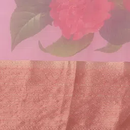 Anouk Pink & Red Floral Print Organza Saree image 3