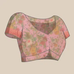 Anouk Pink & Red Floral Print Organza Saree image 5