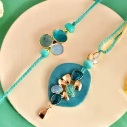 Aapno Rajasthan Grey Handpicked Aqua Charm Casual Rakhi with Roli Chawal & Greetings Card-image-14