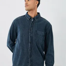 Styli Blue Cotton Relaxed Fit Denim Shirt-image-40