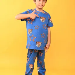 Anthrilo Kids Blue Printed T-Shirt with Pyjamas image 1