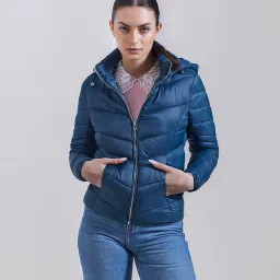 Cover Story Blue Regular Fit Puffer Jacket image 1
