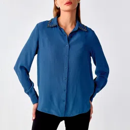 Cover Story Navy Embellished Shirt image 1