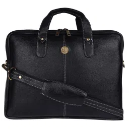 HiLEDER 100% Pure Genuine Leather Briefcase Laptop Messenger Crossbody Formal Office Bag, Black image 1