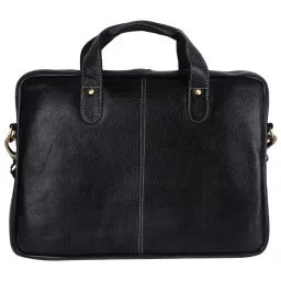 HiLEDER 100% Pure Genuine Leather Briefcase Laptop Messenger Crossbody Formal Office Bag, Black image 2
