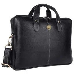 HiLEDER 100% Pure Genuine Leather Briefcase Laptop Messenger Crossbody Formal Office Bag, Black image 3