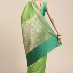 Banarasi Silk Works Green Silk Woven Saree With Unstitched Blouse image 2