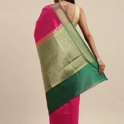 Banarasi Silk Works Pink Silk Woven Saree With Unstitched Blouse image 2