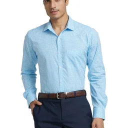 Park Avenue Blue Slim Fit Checks Shirt image 1