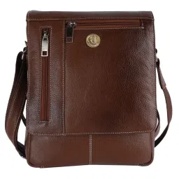 HiLEDER 100% Pure Genuine Leather 8 Inches Sling Travel Tablet Office Bag, Coffee image 1