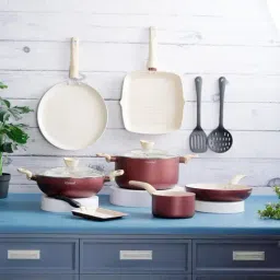 Cookaid Metallic Maroon Aluminium Cook & Serve Casserole Pcs Non Stick Ptfe Cookware Set-picture-27