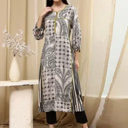 Biba Ivory Straight Fit Printed Kurta image 1