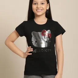 Kidsville Hello Kitty Printed Black Tshirt For Girls image 1