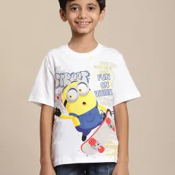 Kidsville Minions Printed White Tshirt For Boys image 1