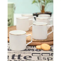 SONAKI Set of 6 White Printed Bone China Mugs With 24K Gold Print-picture-31