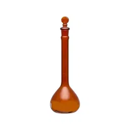 Supertek 50 ml Class A Narrow Mouth Volumetric Flask With Glass Stopper, Amber, 46.412.0055 (Pack of 2) image 1