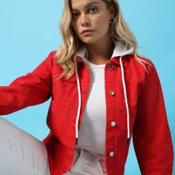 Campus Sutra Red Cotton Denim Jacket image 3