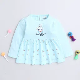 Bumzee Kids Light Blue Printed Full Sleeves Frock image 1