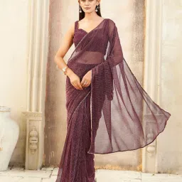 Tikhi Imli Purple Solid Ready To Wear Saree with Unstitched Blouse image 1