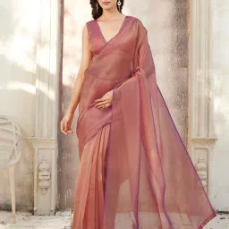 Tikhi Imli Pink Solid Saree with Unstitched Blouse image 1