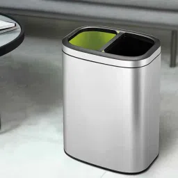 OBSESSIONS Metallic Stainless Steel Open Dustbin with Dual Liner (10 L) image 1
