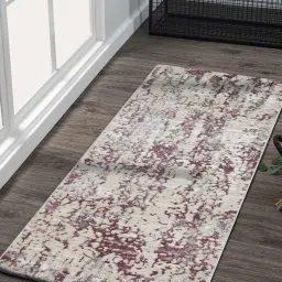 Obsessions Cream & Lilac Polyester Abstract Bedside Runner image 1