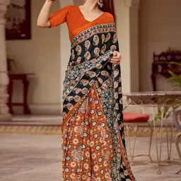 Saree Mall Orange Printed Sarees With Unstitched Blouse-image-23