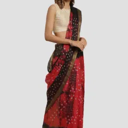 Geroo Jaipur Red & Black Hand Dyed Bandhani Kota Silk Saree-picture-18
