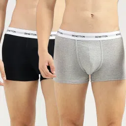 United Colors Of Benetton Black & Grey Regular Fit Striped Trunks - Pack Of 2 image 1