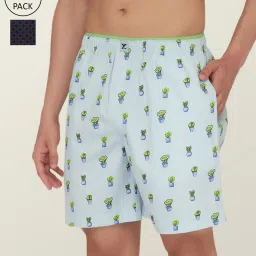 XYXX Sky Blue & Navy Cotton Relaxed Fit Printed Boxers - Pack Of 2 image 1