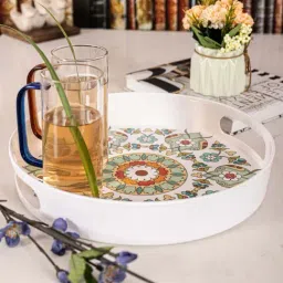Goodhomes White & Green Melamine Round Serving Tray - Set of 1-picture-11