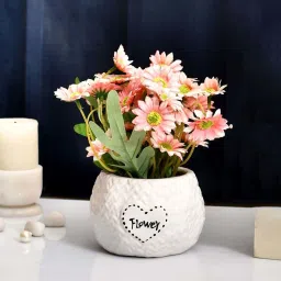 Tayhaa White Ceramic Pot With Artificial Daisies image 1
