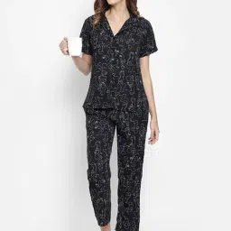 Clovia Black Printed Shirt With Pyjamas-image-11