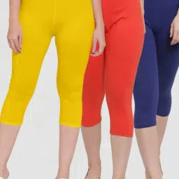 Gracit Yellow & Orange Mid Rise Capris - Pack Of 3-image-2