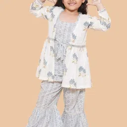 AJ Dezines Kids Grey Cotton Printed Kurta Set image 1