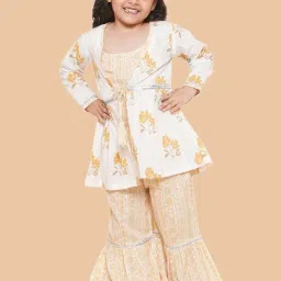 AJ Dezines Kids Yellow & White Cotton Printed Kurta Set image 1