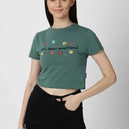 Forever 21 Green Printed Crop Top image 1