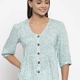 Gipsy Women Sea Green & White Printed Shirt Style Top-picture-33