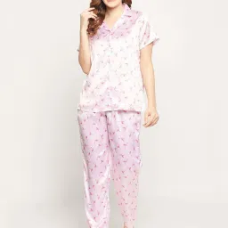 Clovia Pink Printed Shirt & Pyjama Set image 1