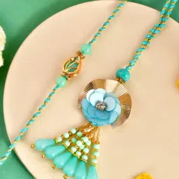Aapno Rajasthan Grey Handpicked Aqua Bloom Casual Rakhi with Roli Chawal & Greetings Card-picture-29