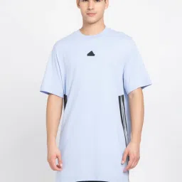 Adidas Sky Blue Regular Fit Striped Sports T-Shirt image 1