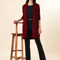 Rangmanch by Pantaloons Maroon Self Design Cardigans image 4