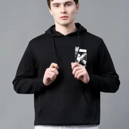 Red Tape Black Regular Fit Graphic Print Hooded Sweatshirt image 1