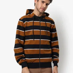Campus Sutra Multi Cotton Regular Fit Striped Hooded Sweatshirt image 1