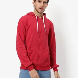 Campus Sutra Red Cotton Regular Fit Hooded Sweatshirt image 1